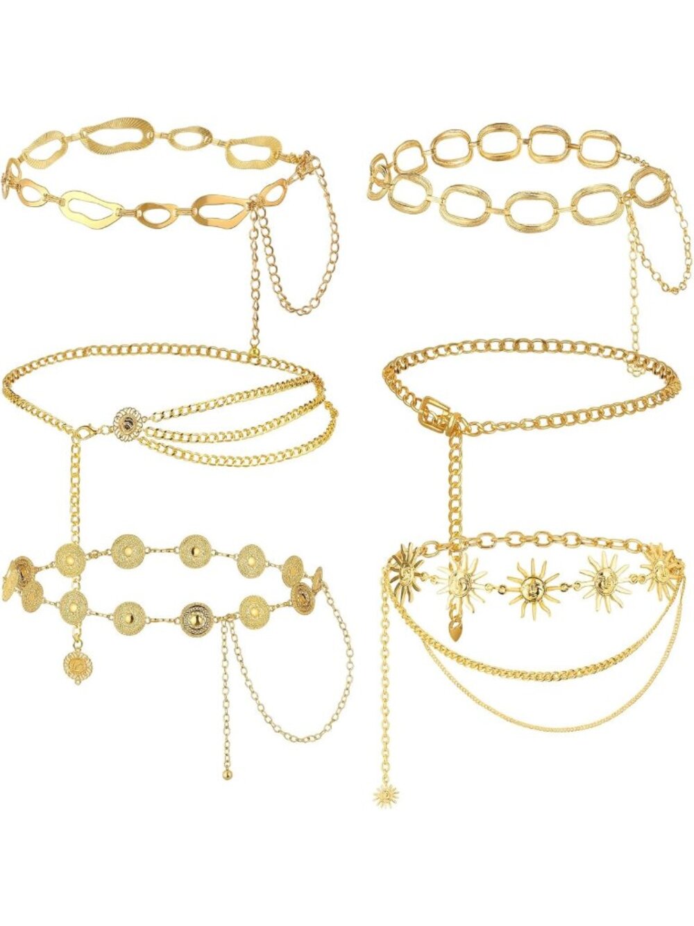 6 Pcs Gold Silver Multi-Layer Waist Chain Belt for Women - Adjustable Body